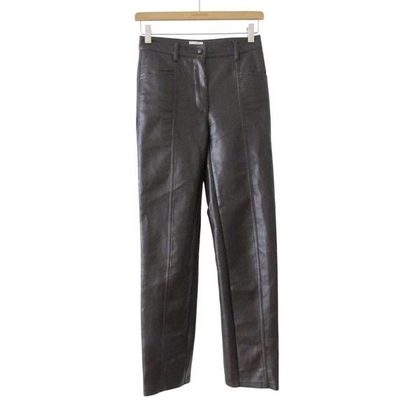 Aritzia Pants - Aritzia Wilfred Rebel Pants 0 Dark Brown Vegan Faux Leather High Rise Straight
